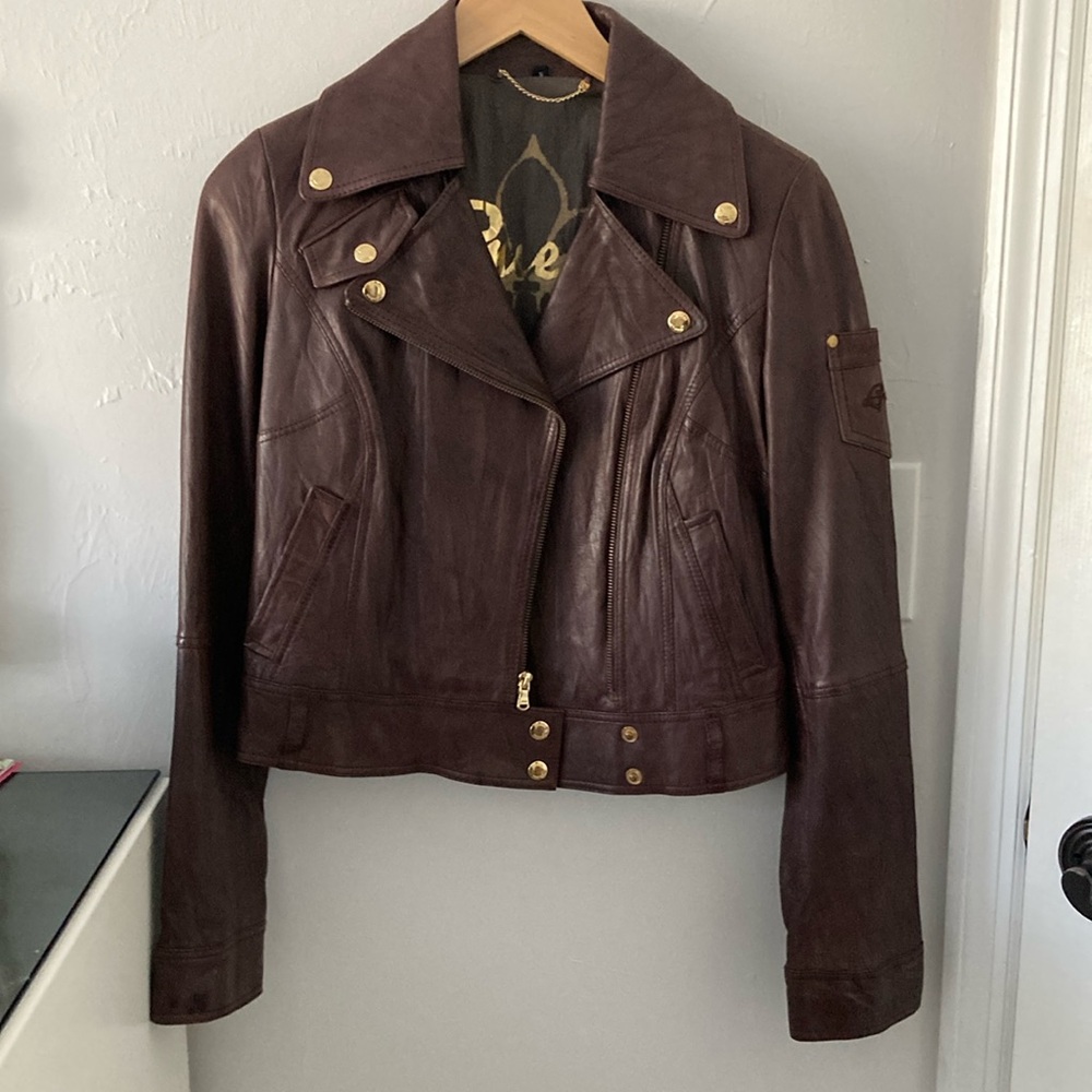 Guess leather motorcycle jacket brown size smalll
